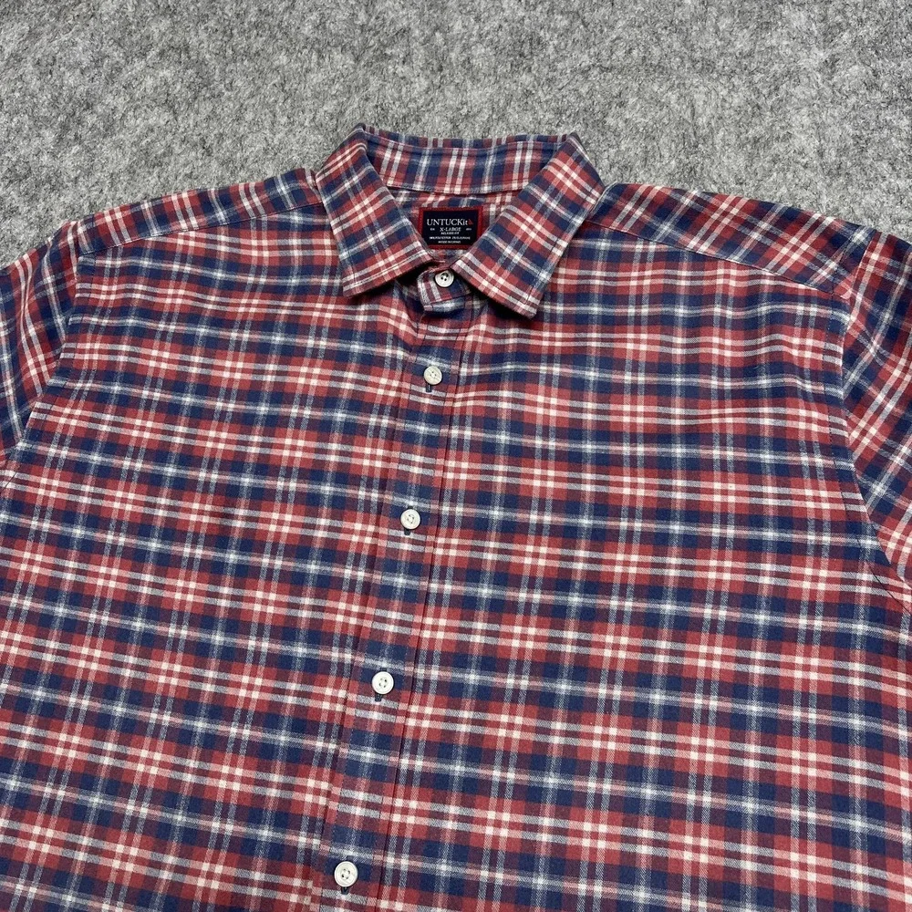UNTUCKit Shirt Mens XL Red Blue Plaid Radda Relaxed Fit Long Sleeve Button Front